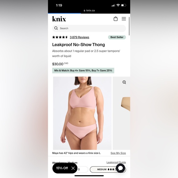 Knix High Absorbency Thong - Picture 1 of 3